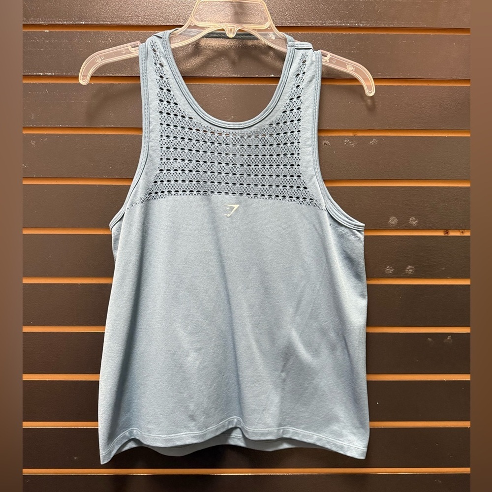 Gymshark Seamless Tank Top Medium Blue Mesh Racerback Workout Athletic